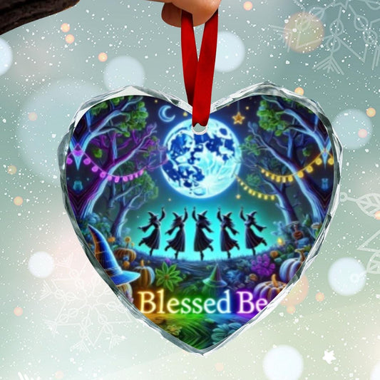 Moonlit Dancing Witch Christmas Heart-Shaped Crystal Glass Ornament