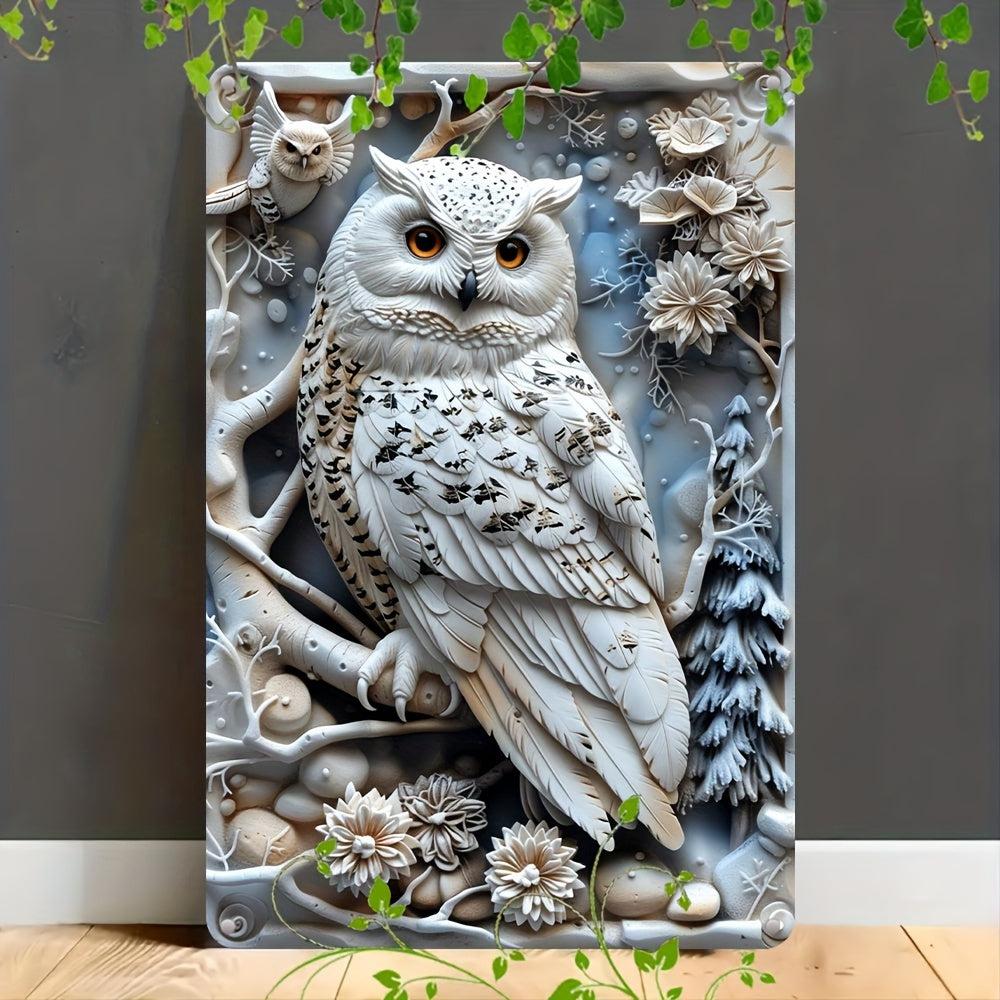 White Owl Wall Art Snowy Owl Metal Sign Spirit Animal Wall Decor-MoonChildWorld