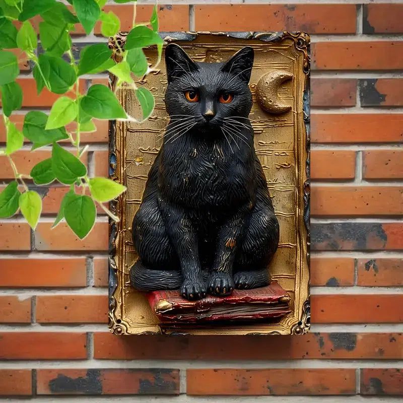 Black Cat Metal Tin Sign Occult Cat Wall Art for Gothic Decor-MoonChildWorld