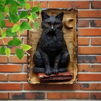 Black Cat Metal Tin Sign Occult Cat Wall Art for Gothic Decor