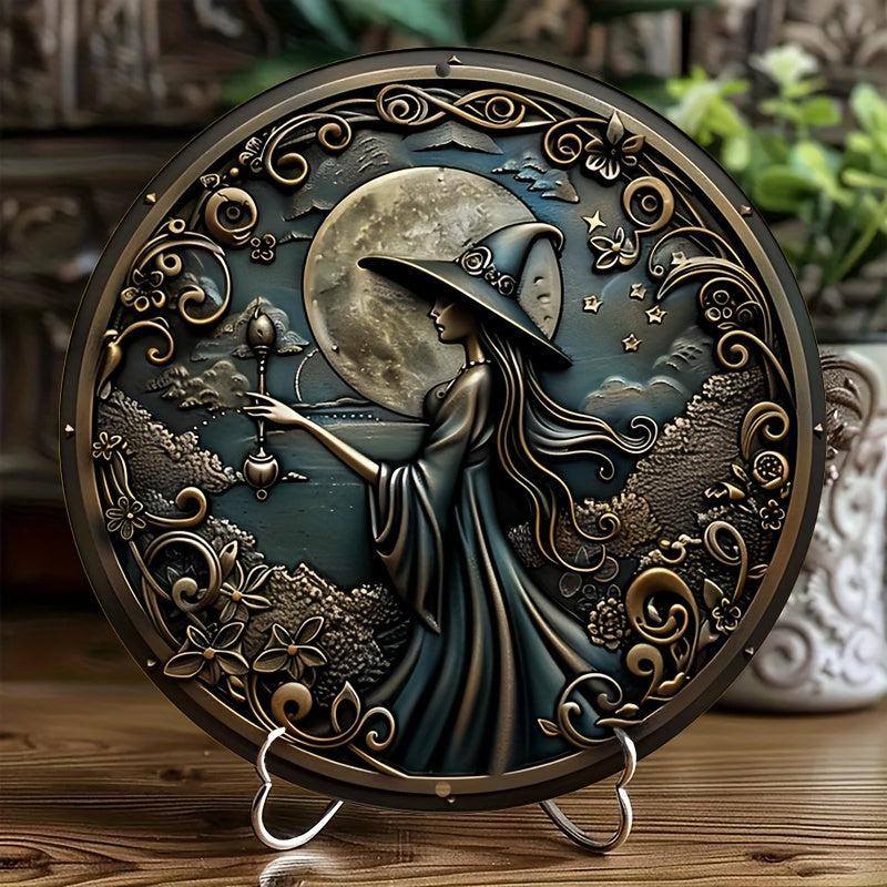 Witch Silhouette Halloween Wall Sign Gothic Metal Sign-MoonChildWorld