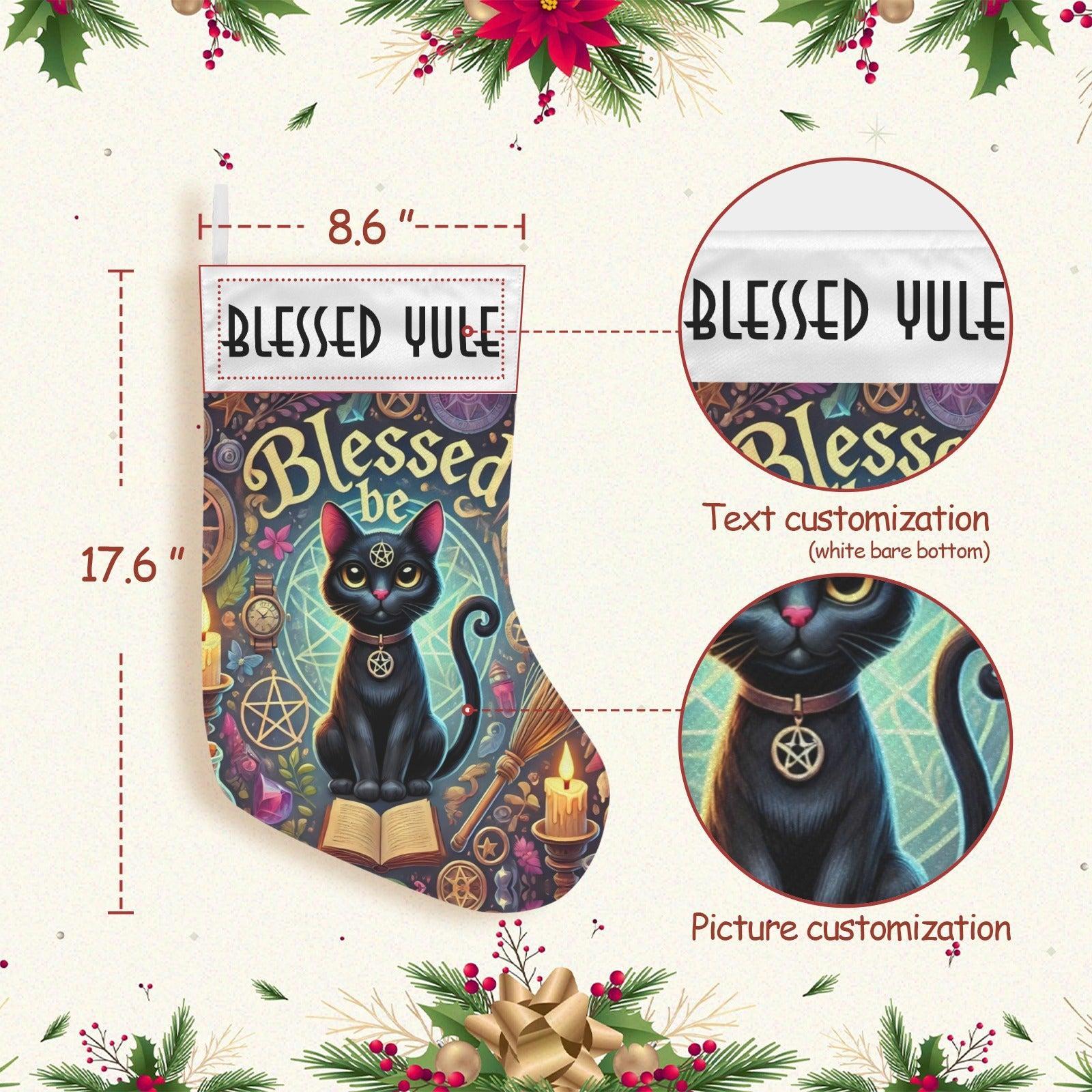 Blessed Yule Witch Black Cat Christmas Stocking for Yule Decorations-MoonChildWorld