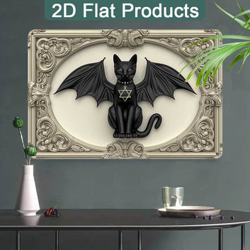 Gothic Demon Cat Wall Art Wicca Black Cat Metal Sign Witchcraft Wall Decor