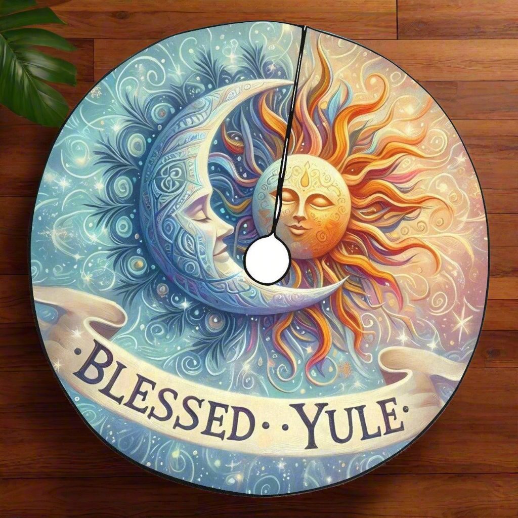 Celestial Sun Moon Christmas Tree Skirt for Yule Decor-MoonChildWorld