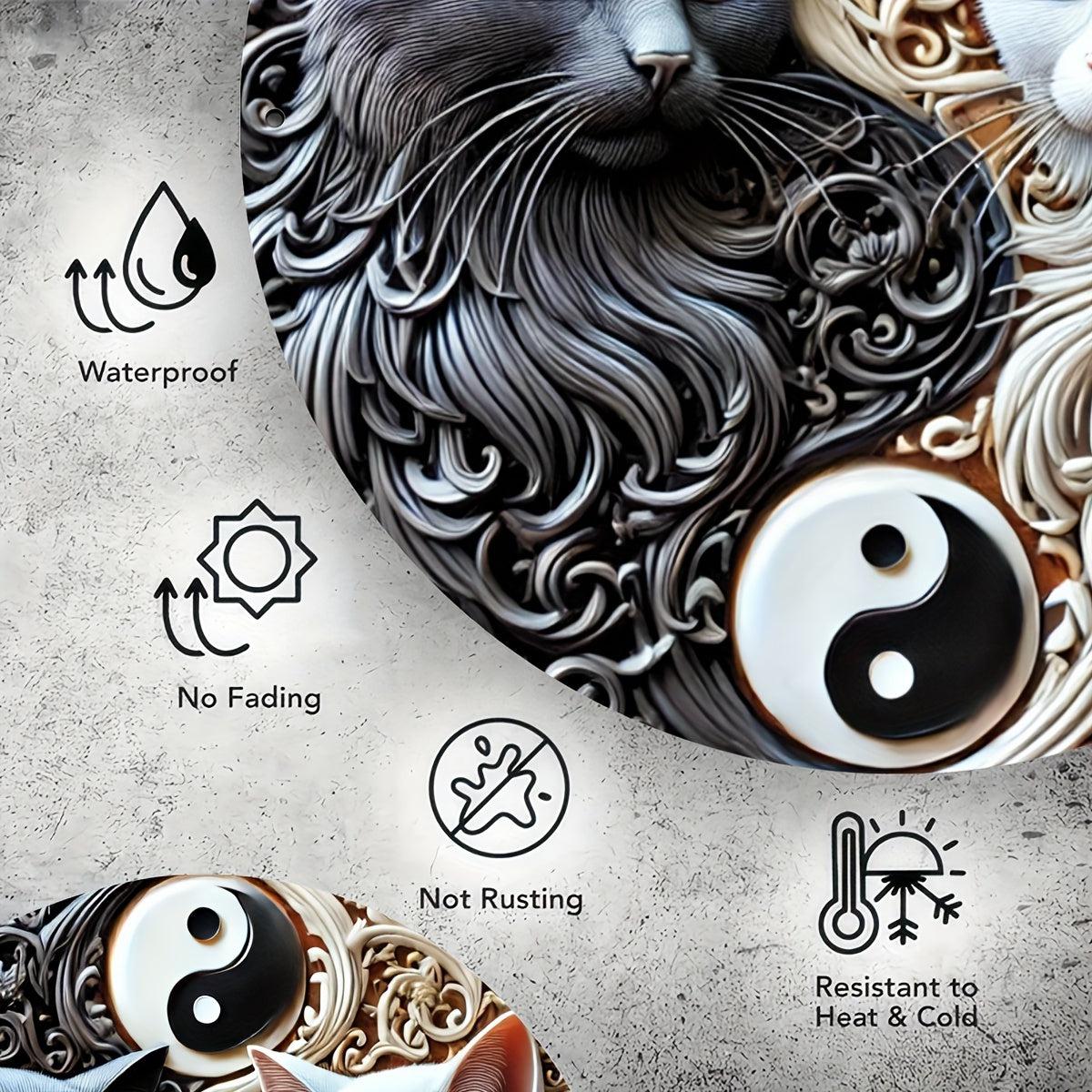 Black & White Cat Yin Yang Metal Sign Feng Shui Home Decor-MoonChildWorld