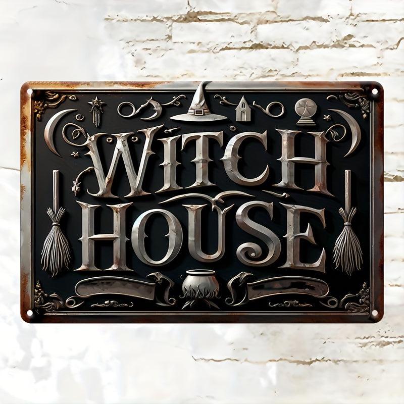 Vintage Witch's House Metal Sign Witch Wall Decor Halloween Welcome Sign-MoonChildWorld