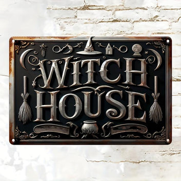 Vintage Witch's House Metal Sign Witch Wall Decor Halloween Welcome Sign