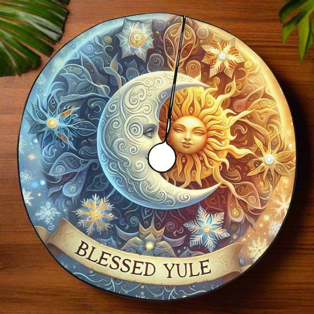 Celestial Sun Moon Christmas Tree Skirt for Yule Decor-MoonChildWorld