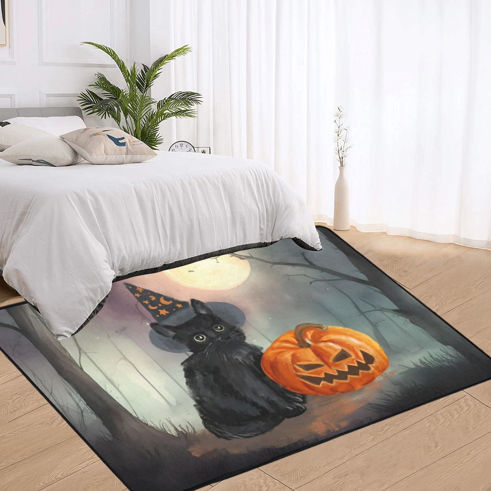 Witch black cat area rug Halloween rug-MoonChildWorld