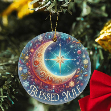 Crescent moon star Ceramic Christmas Ornament for Pagan Yule Decor-MoonChildWorld