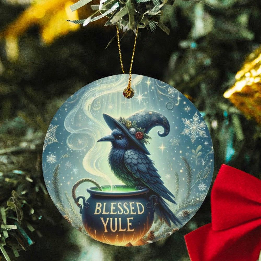 Black raven Ceramic Christmas Ornament Gothic Crow Christmas Tree Ornament-MoonChildWorld