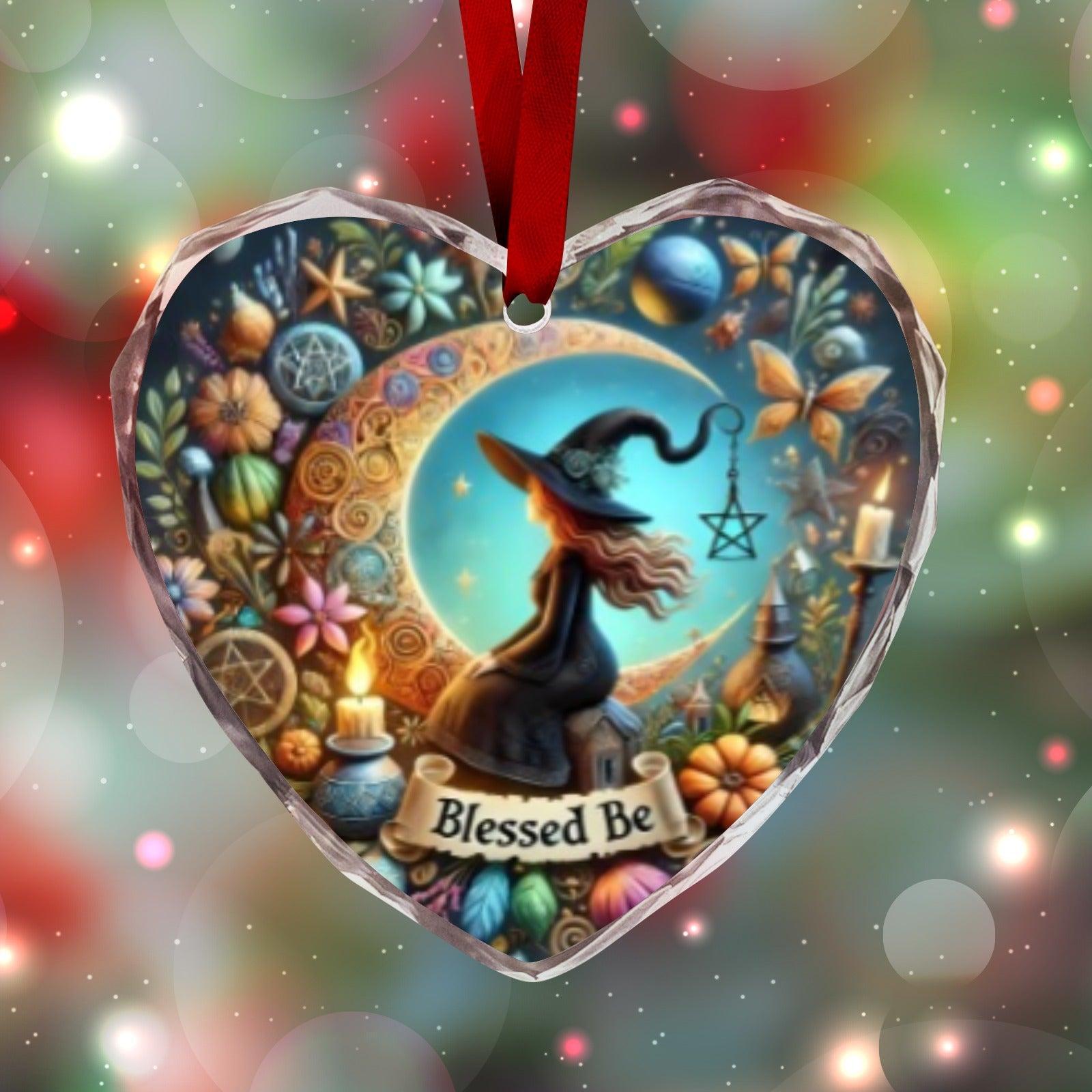 Magick Moon Witch Christmas Heart-Shaped Crystal Glass Ornament-MoonChildWorld