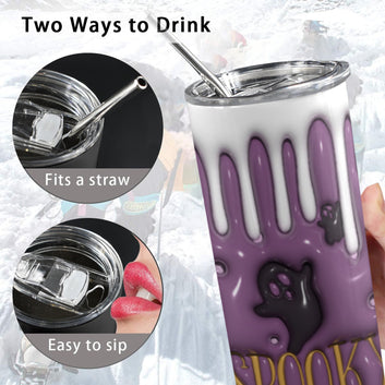 Spooky Ghost Halloween Skinny Tumbler with Lid and Straw