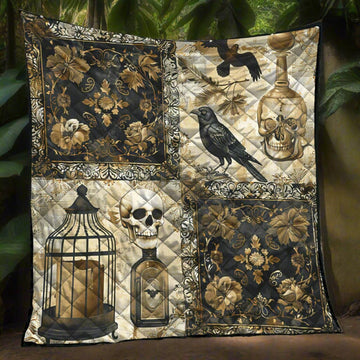 Witchy Cow Quilt Blanket Skull Raven Gothic Blanket-MoonChildWorld