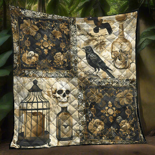 Witchy Cow Quilt Blanket Skull Raven Gothic Blanket