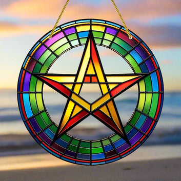 Vibrant Pentacle Suncatcher Wicca Pagan Acrylic Sign