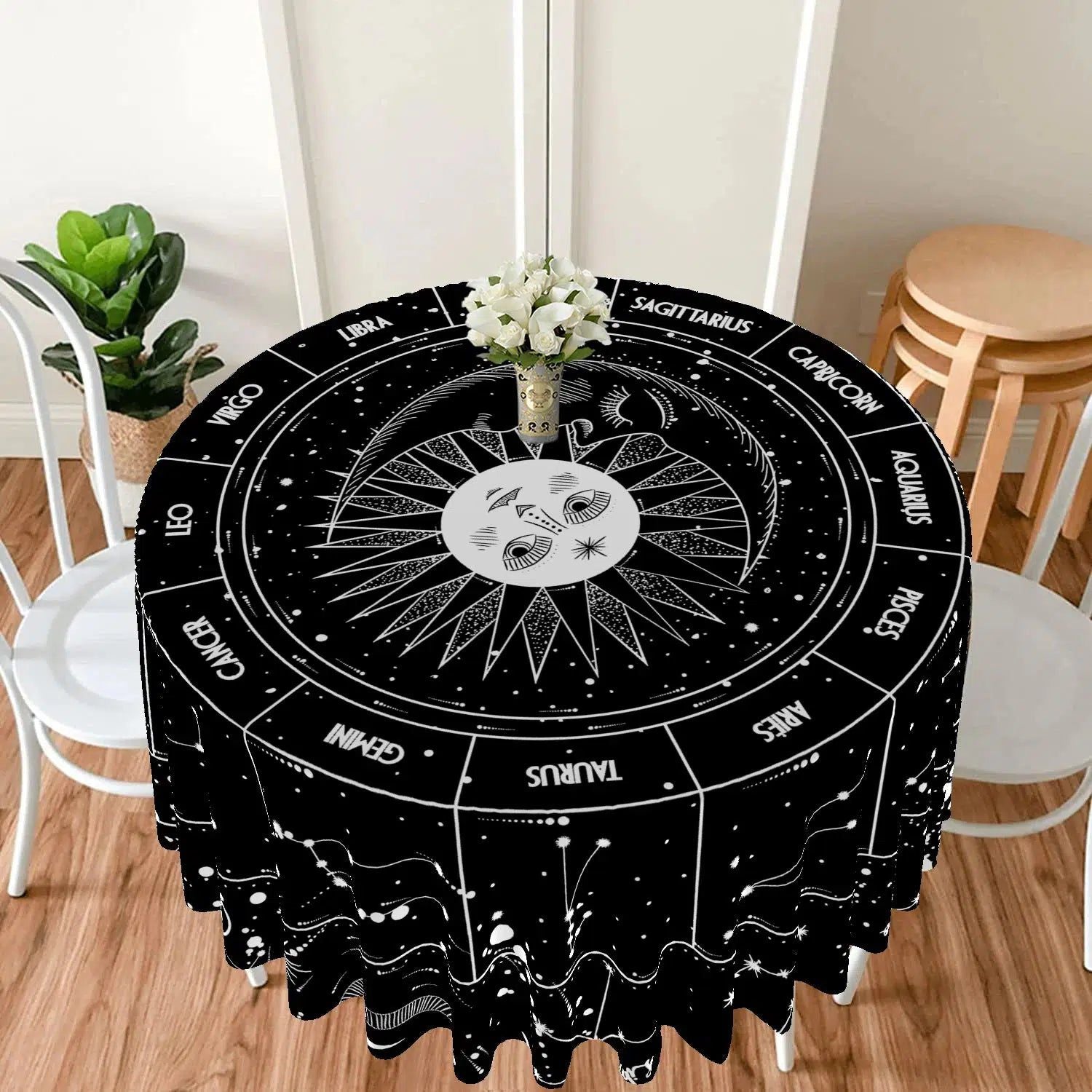 12 Constellations Circular Table Cloth Pagan Table Cover-MoonChildWorld