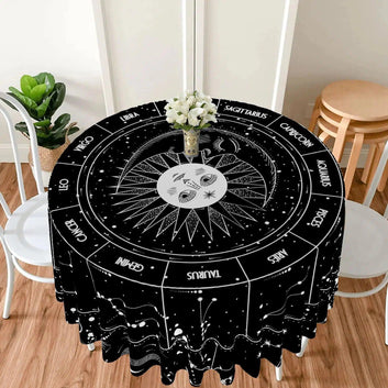 12 Constellations Circular Table Cloth Pagan Table Cover-MoonChildWorld