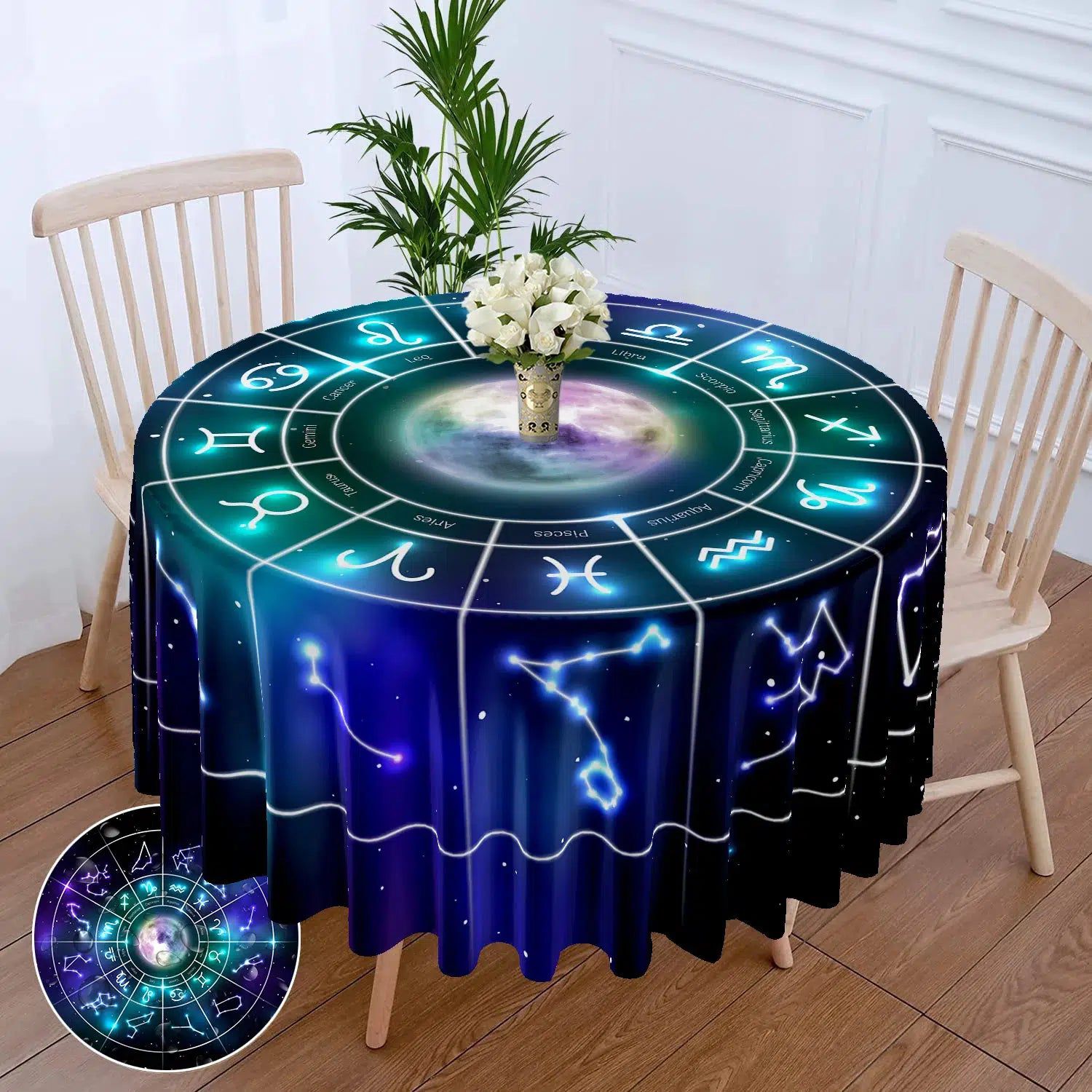 12 Constellations Circular Table Cloth Pagan Table Cover-MoonChildWorld
