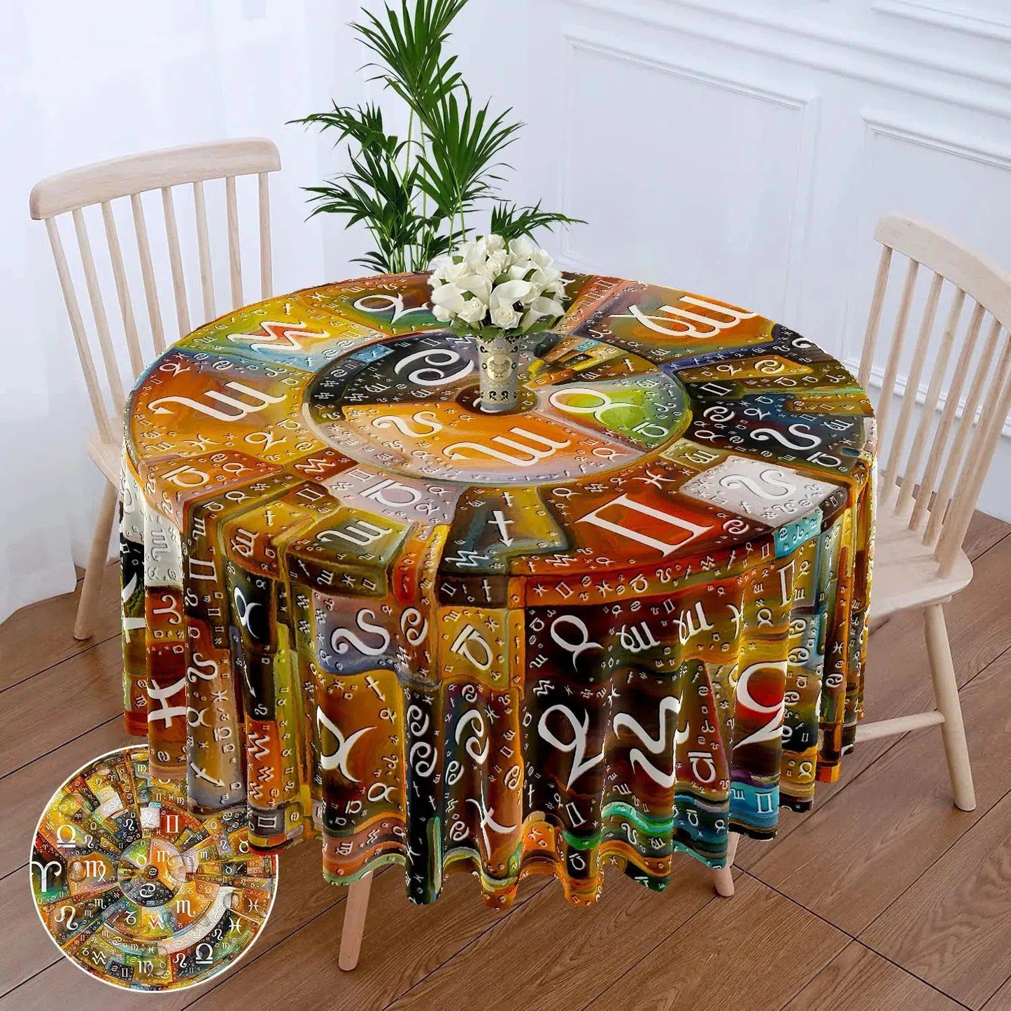 12 Constellations Circular Table Cloth Pagan Table Cover-MoonChildWorld