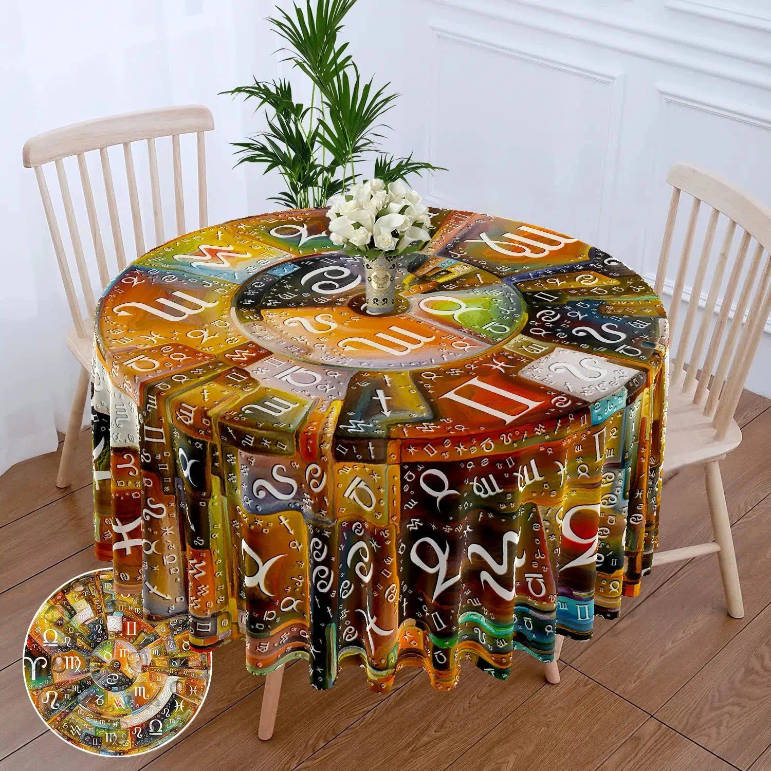 12 Constellations Circular Table Cloth Pagan Table Cover-MoonChildWorld