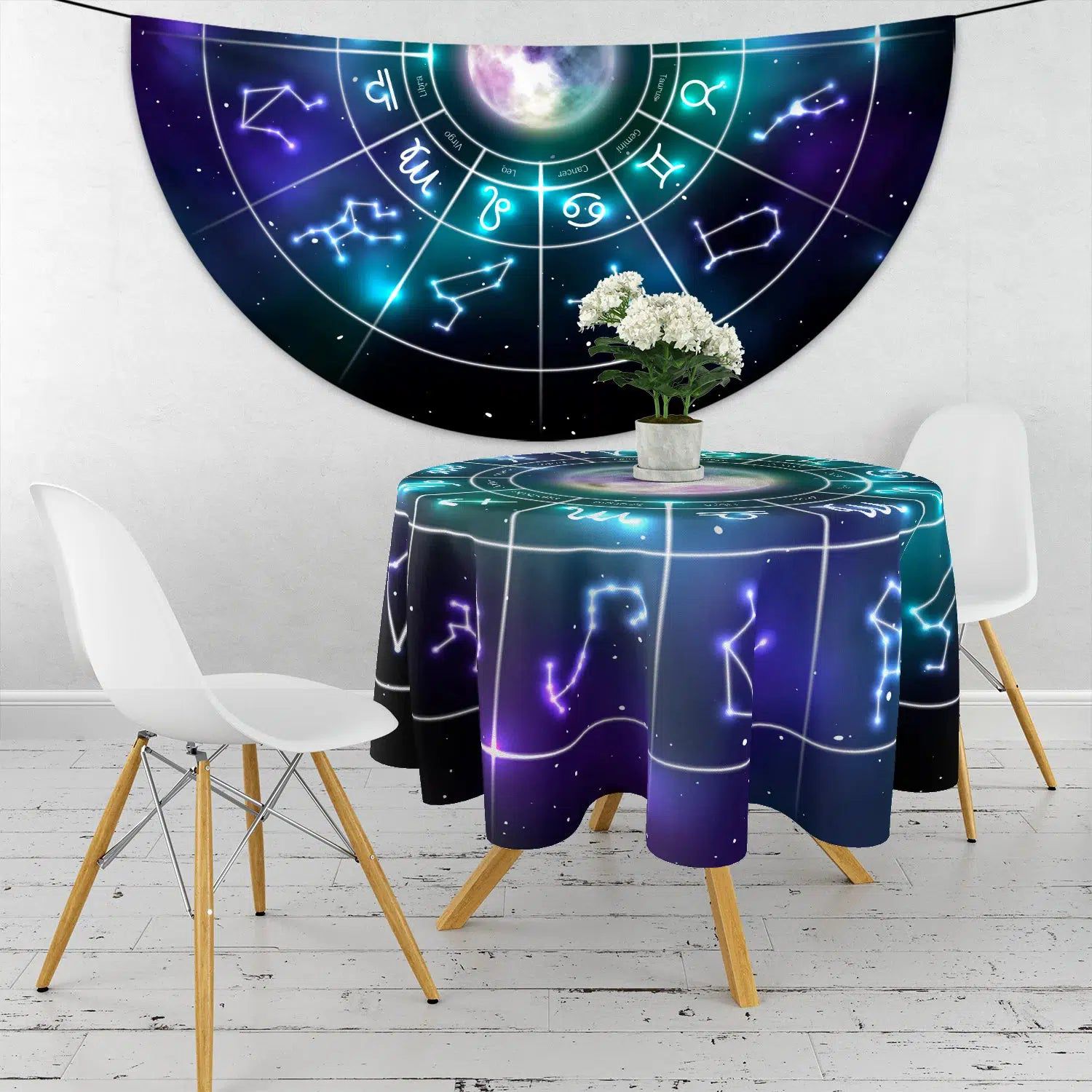 12 Constellations Circular Table Cloth Pagan Table Cover-MoonChildWorld