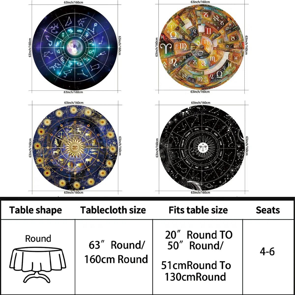 12 Constellations Circular Table Cloth Pagan Table Cover-MoonChildWorld