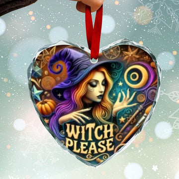 Gothic Witch Halloween Christmas Heart-Shaped Crystal Glass Ornament-MoonChildWorld