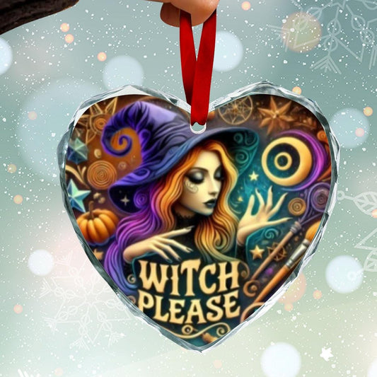 Gothic Witch Halloween Christmas Heart-Shaped Crystal Glass Ornament