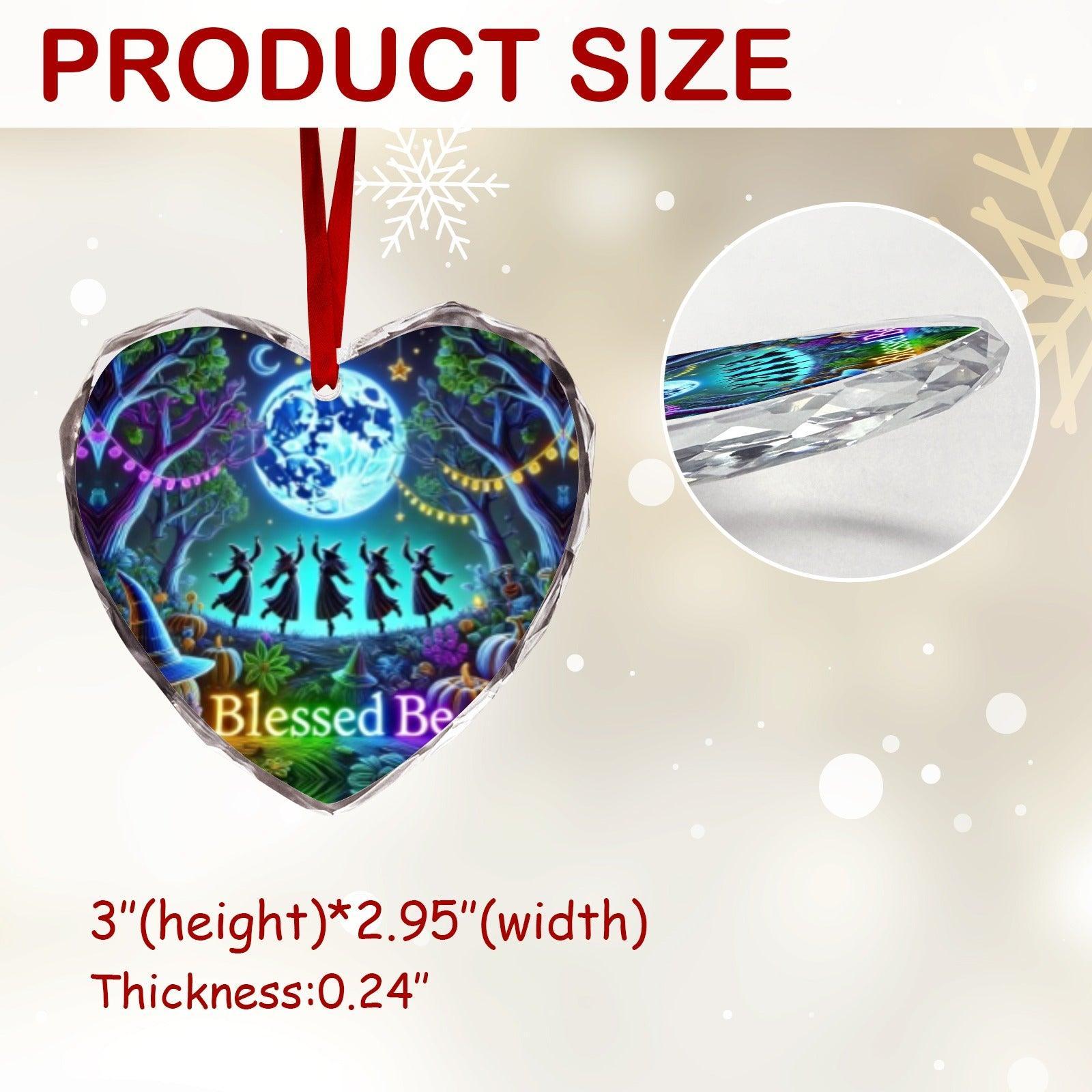 Moonlit Dancing Witch Christmas Heart-Shaped Crystal Glass Ornament-MoonChildWorld