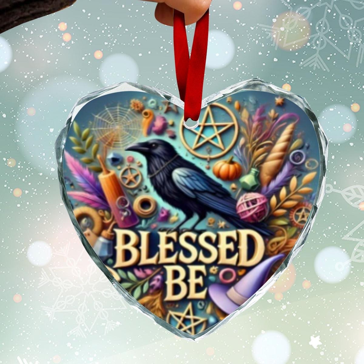 Witchy Raven Wicca Yule Heart-Shaped Crystal Glass Ornament-MoonChildWorld