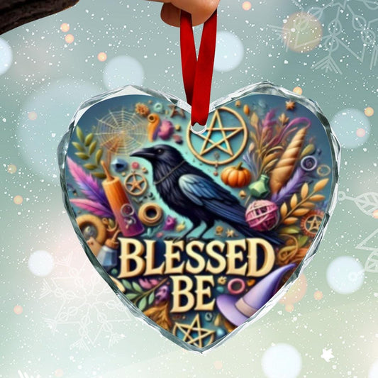 Witchy Raven Wicca Yule Heart-Shaped Crystal Glass Ornament
