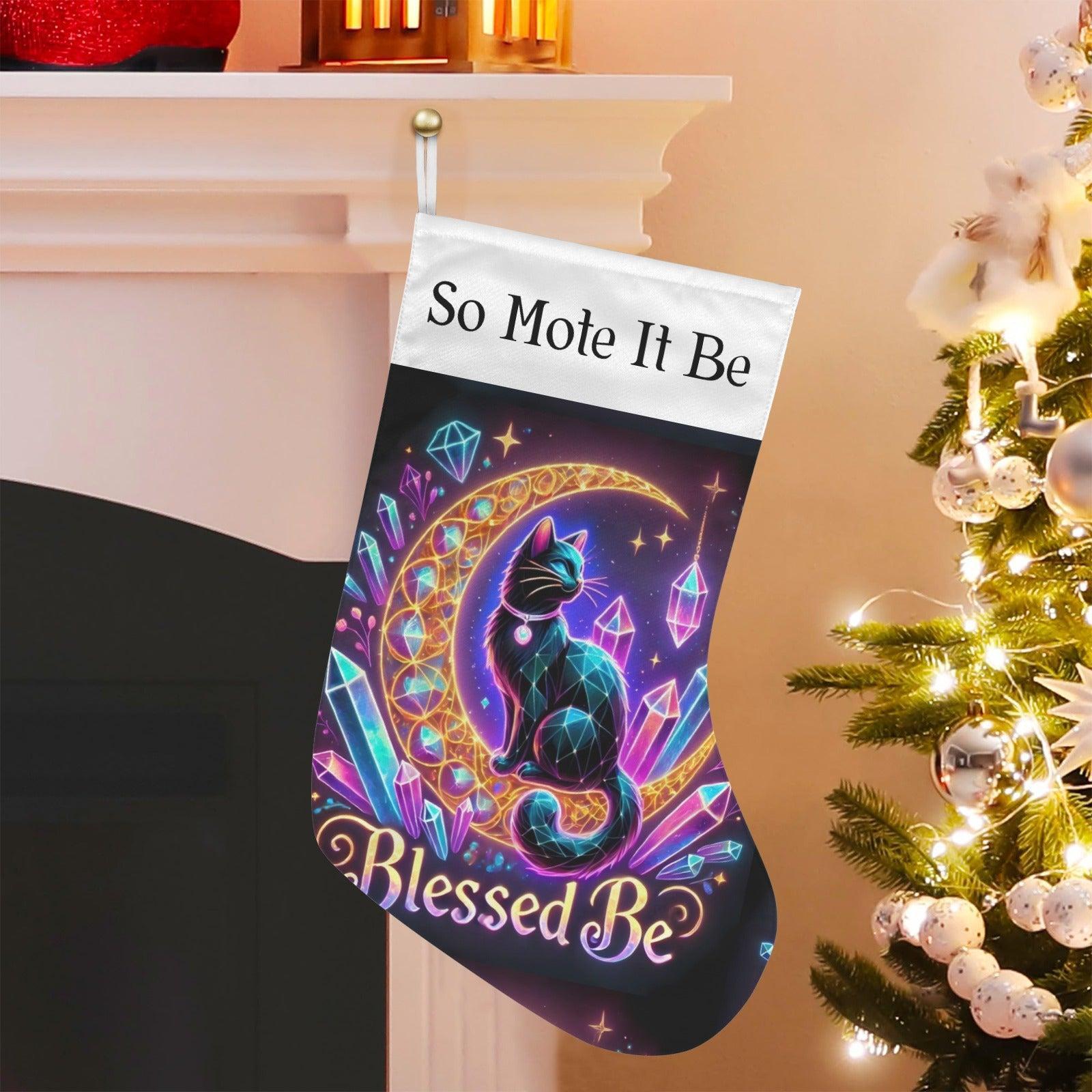 Wicca Black Cat Witchy Christmas Stocking for Yule Decorations-MoonChildWorld