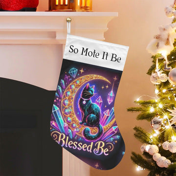 Wicca Black Cat Witchy Christmas Stocking for Yule Decorations-MoonChildWorld