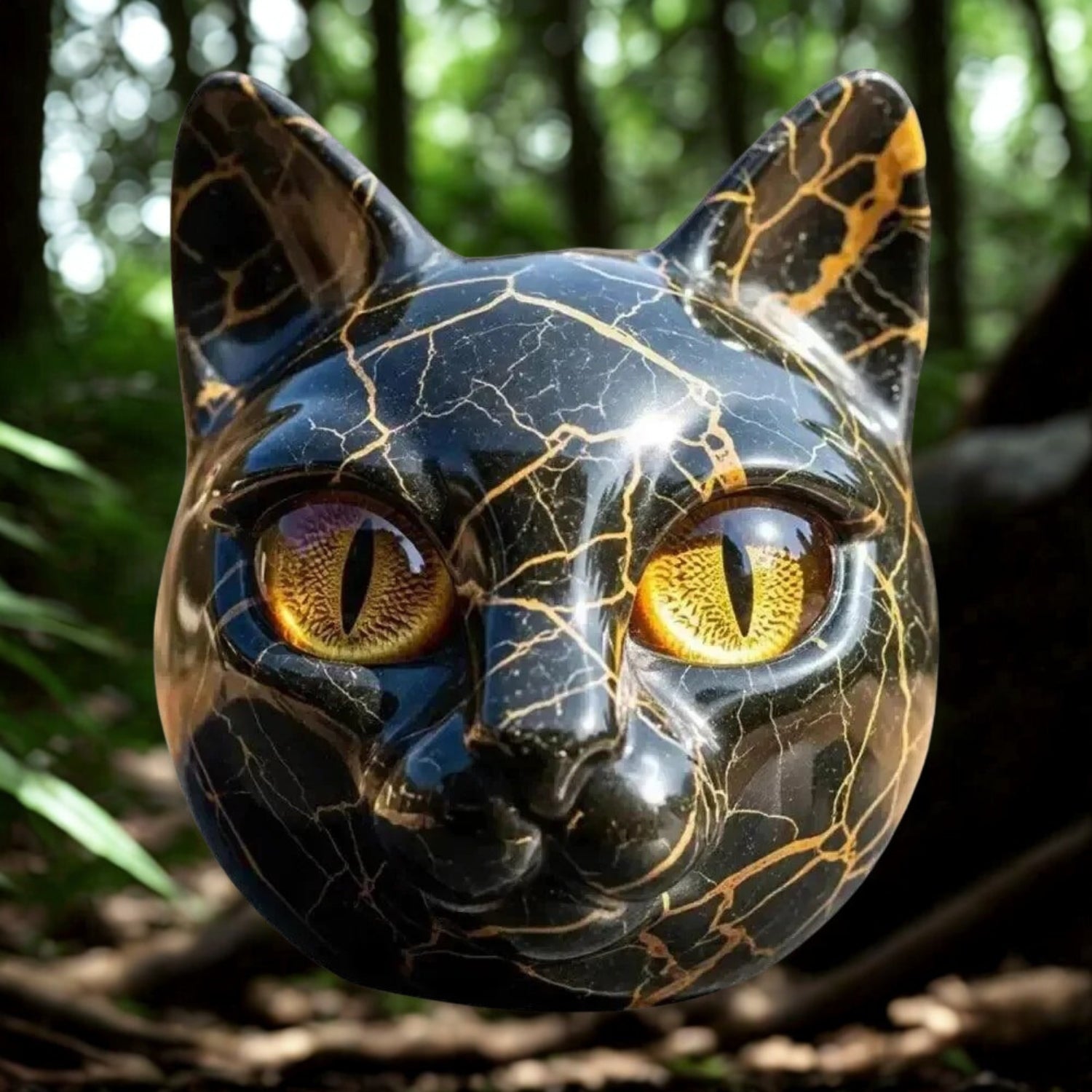 Amber Eyes Sculpture Hand-carved Cat Stone Sculpture Elegant Witchy Home Decor Healing Stone-MoonChildWorld