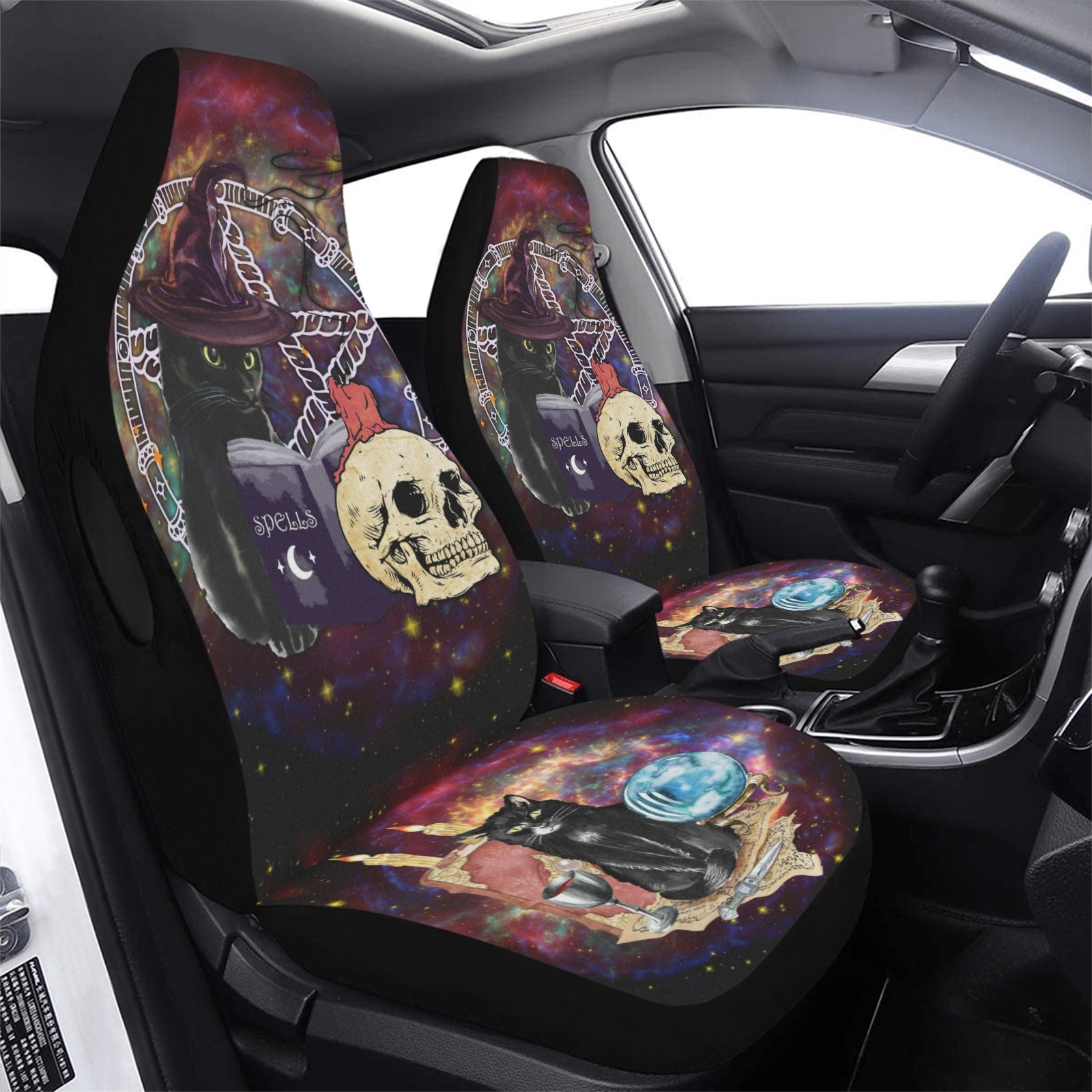 Skull black cat Halloween Gothic Car Seat Cover-MoonChildWorld