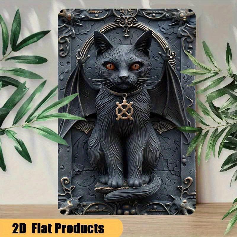 Gothic Devil Cat Wall Art Wicca Black Cat Metal Sign Witchcraft Wall Decor-MoonChildWorld