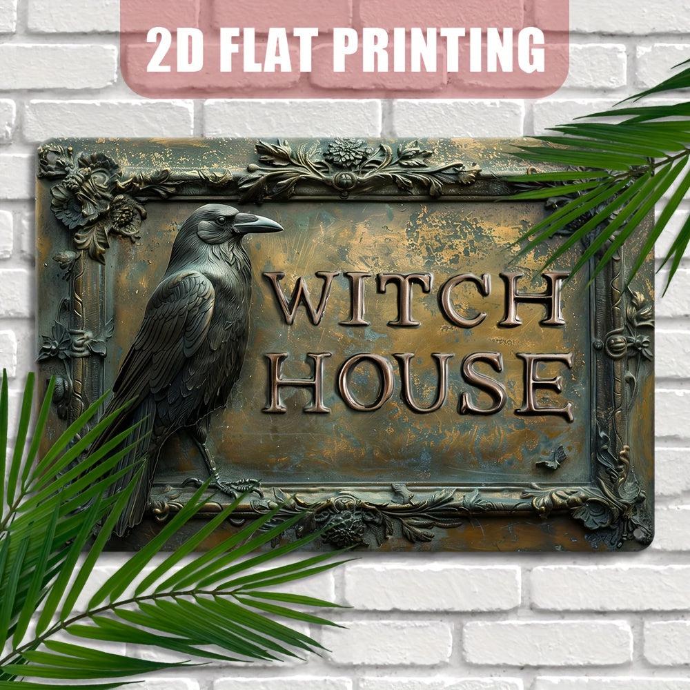 Witch House with Raven Metal Sign Witch Wall Decor Halloween Welcome Sign-MoonChildWorld