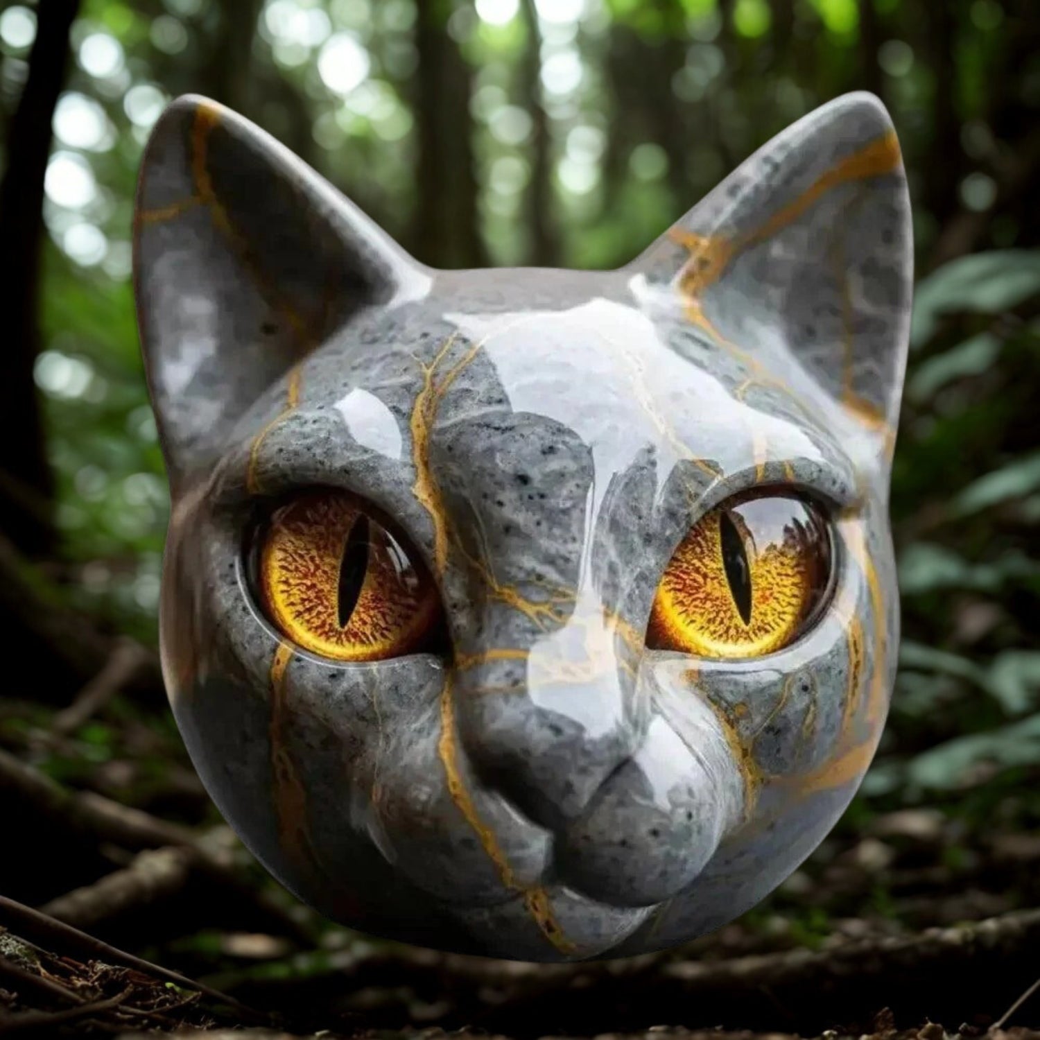 Amber Eyes Sculpture Hand-carved Cat Stone Sculpture Elegant Witchy Home Decor Healing Stone-MoonChildWorld
