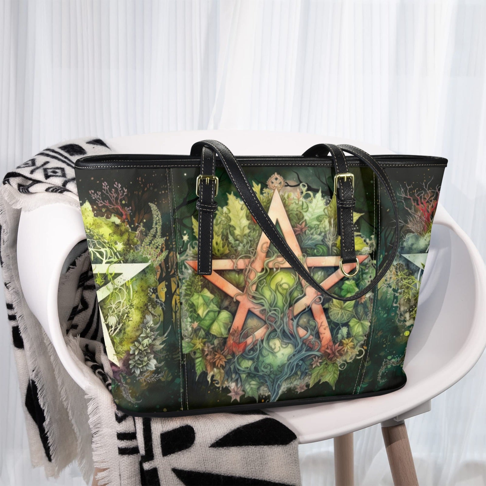 Green Pentagram Pagan Tote Bag-MoonChildWorld