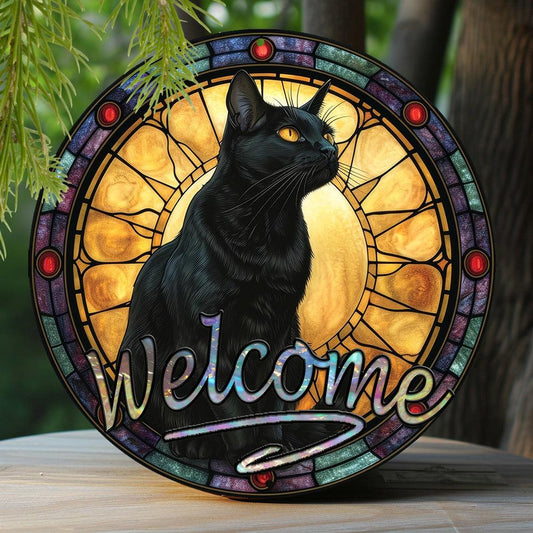 Black Cat Welcome Metal Sign