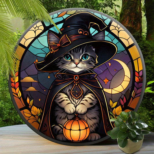 Enchanting Black Cat Witch Metal Sign Halloween Decor