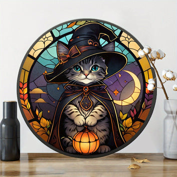 Enchanting Black Cat Witch Metal Sign Halloween Decor