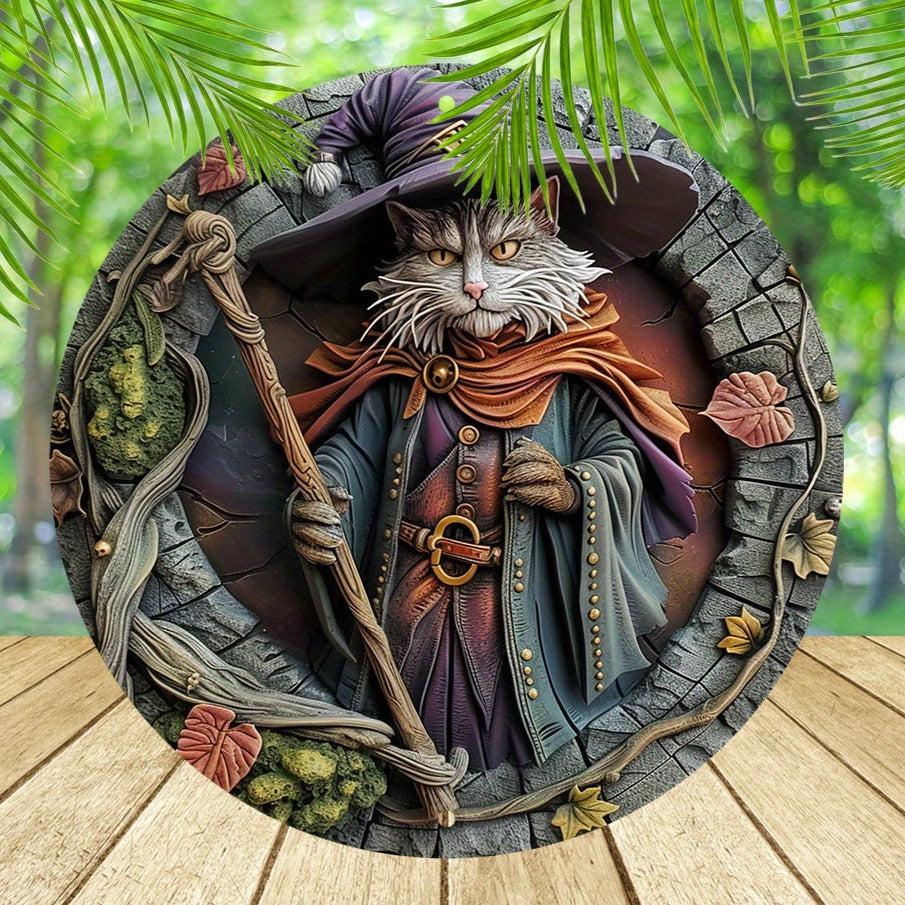 Mystical Vintage Cat Wizard Metal Sign-MoonChildWorld