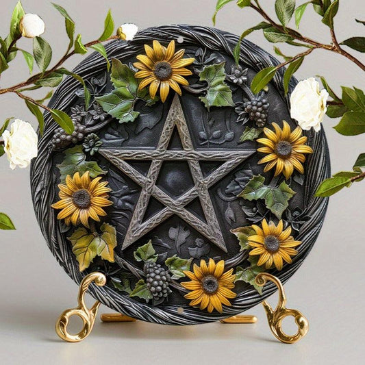 Sunflower Pentagram Wicca Metal Sign Pagan Decor