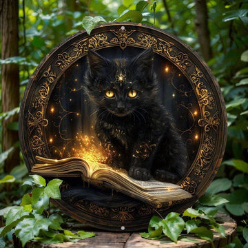 Spell Book and Black Cat Metal Sign Witchy Decor-MoonChildWorld