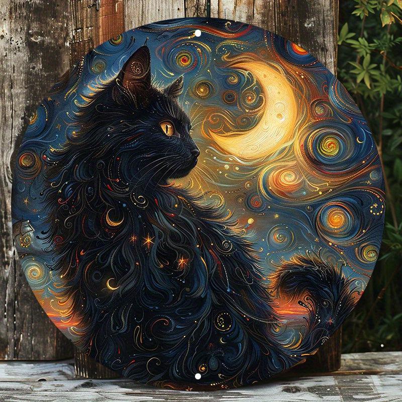Charming Black Cat Moon Metal Sign Aesthetic Home Decor-MoonChildWorld