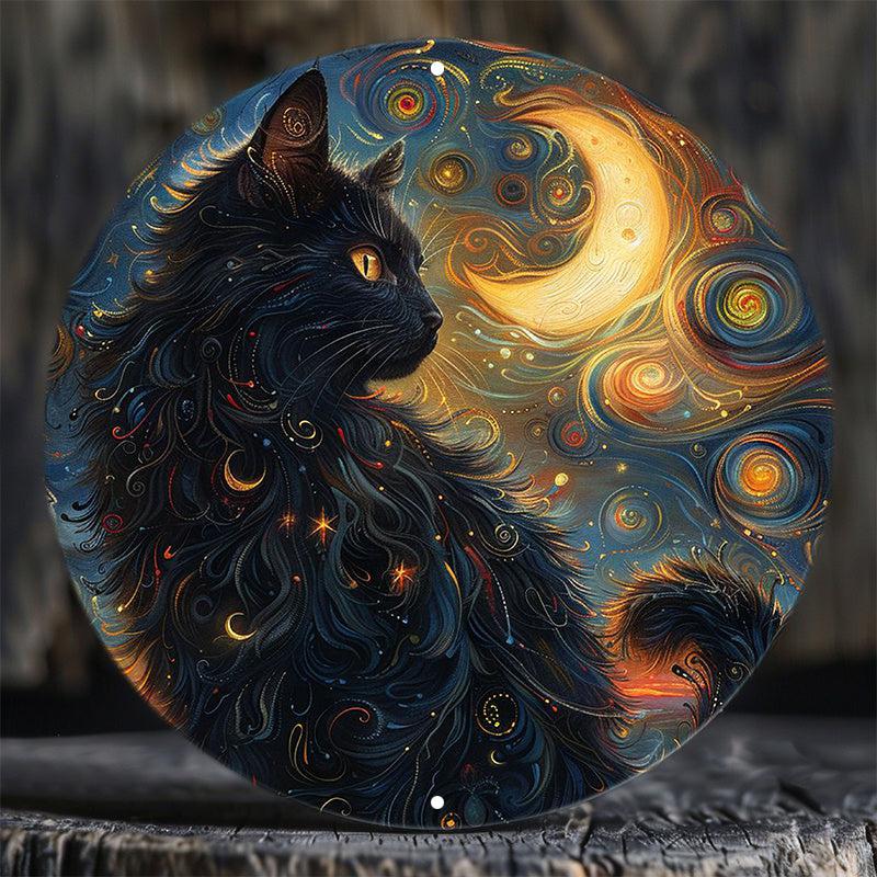 Charming Black Cat Moon Metal Sign Aesthetic Home Decor-MoonChildWorld