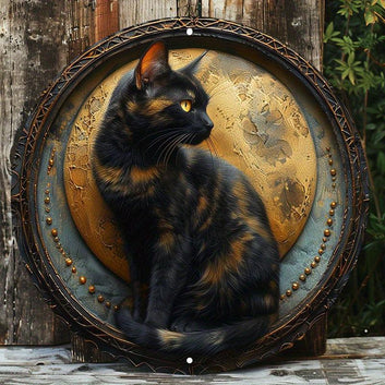 Moon Black Cat Metal Sign Mystic Decor
