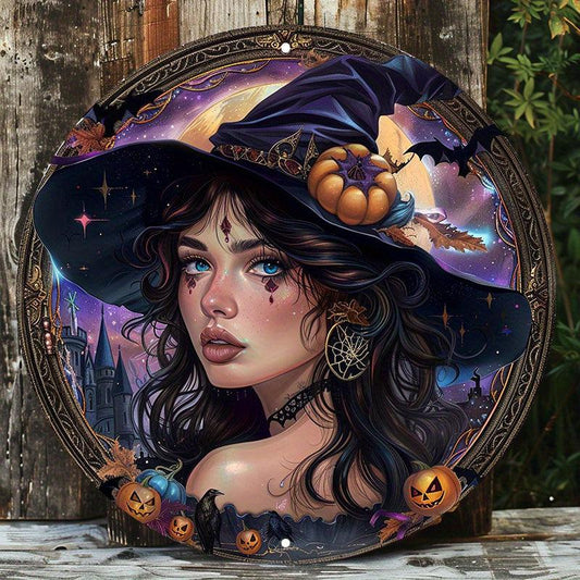 Witch and Halloween Castle Metal Sign Gothic Home Decor